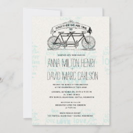 Vintage Tandem Bicycle Hearts Typography Bröllop Inbjudningar