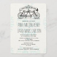Vintage Tandem Bicycle Hearts Typography Bröllop