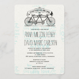 Vintage Tandem Bicycle Hearts Typography Bröllop Inbjudningar