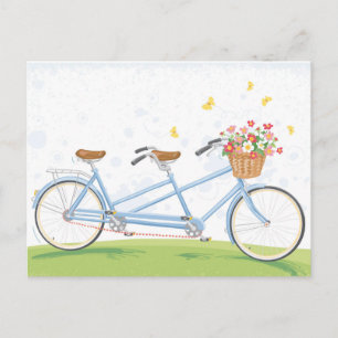 Vintage Tandem Cycle med blomma Basket Vykort