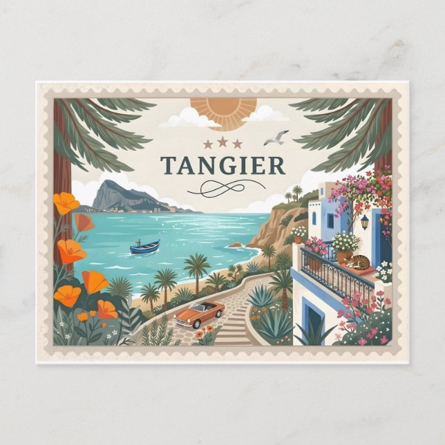 Vintage Tangier Marocko Reseskylt Vykort (Framsida)