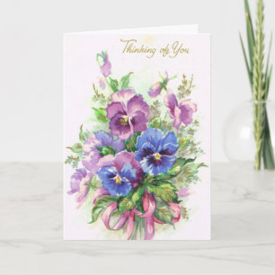 Vintage - tänka på dig Bouquet of Pansies, Kort