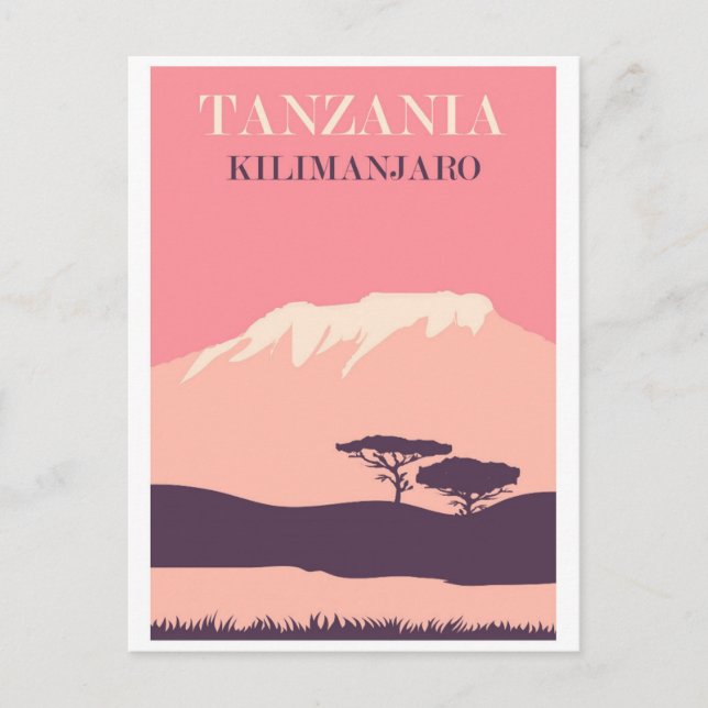 Vintage Tanzanias Afrika Kilimanjaros Rosa Vykort (Framsida)
