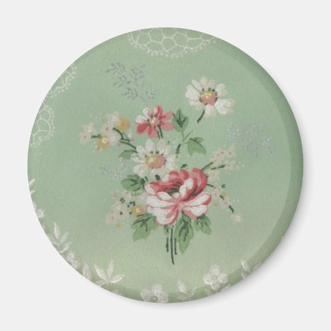 Vintage Tapet Flowers Magnet (Framsidan)