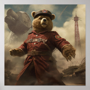 Vintage Tardis Bear Dieselpunk Poster - Retro WWII