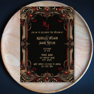 Vintage Tarot Gothic Black och Guld Monogram Inbjudningar