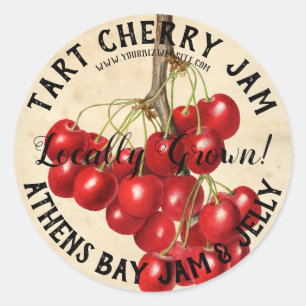 Vintage Tart Cherry Sylt-produktetikett Runt Klistermärke