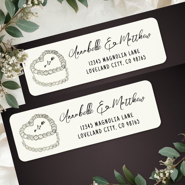 Vintage tårta Handritad vigsel returadress Etikett (Vintage Cake Hand Drawn Wedding Return Address Label)