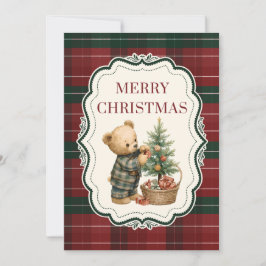 Vintage, Tartan Christmas Card with Teddy Bear Julkort