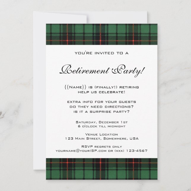 Vintage Tartan, Davidson Modern Pensionärsfest Inbjudningar (Framsida)