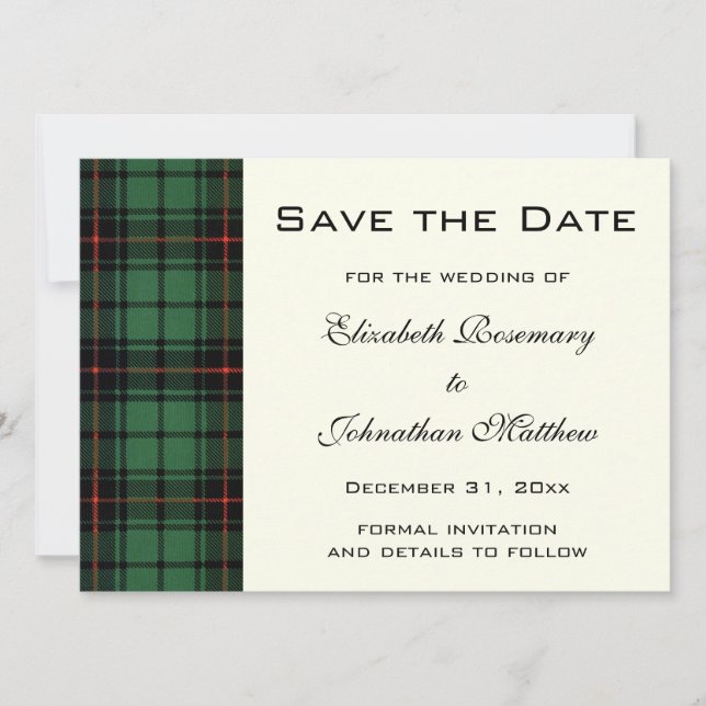 Vintage Tartan, Davidson Modernt Mönster Bröllop Spara Datumet (Framsida)