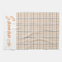 Vintage tartan mönster vit grått vit namn kökshandduk