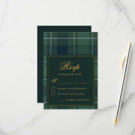 Vintage Tartan Polo Plaid Dark Green Wedding OSA Kort