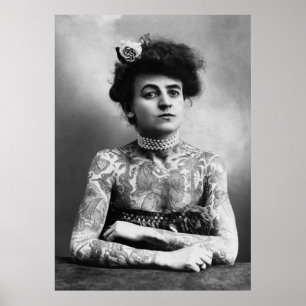 Vintage Tatoed Dam B&W-foto Poster