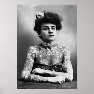 Vintage Tatoed Dam B&W-foto Poster
