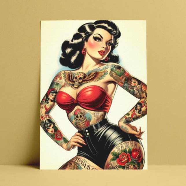 Vintage Tatoed Pin-up Vykort (Skapare uppladdad)