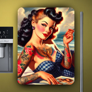 Vintage Tatoverad Beach Pin-up Magnet