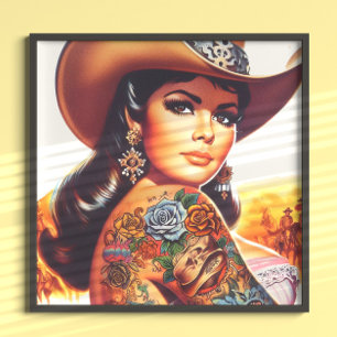 Vintage Tatoverad Cowgirl Poster