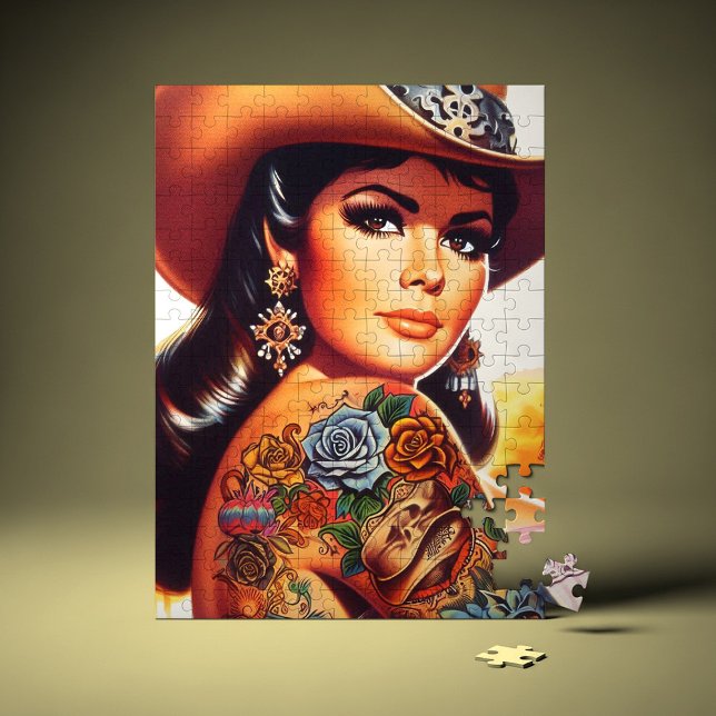 Vintage Tatoverad Cowgirl Pussel (Skapare uppladdad)