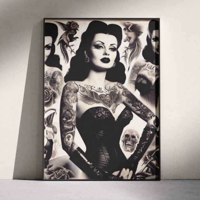 Vintage Tatoverad Goth Kvinna Collage Poster (Skapare uppladdad)