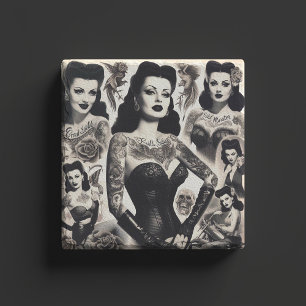 Vintage Tatoverad Gothkvinna Collage Stenunderlägg