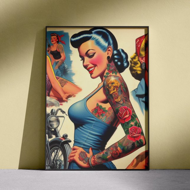 Vintage Tatoverad Pin-up Poster (Skapare uppladdad)