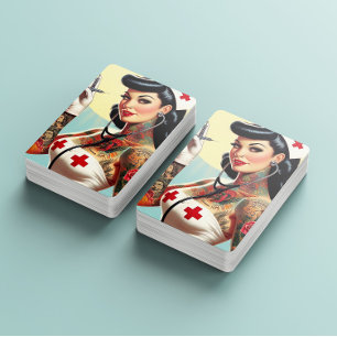Vintage Tatoverad Pin-up Sjuksköterska Casinokort