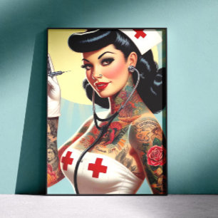 Vintage Tatoverad Pin-up Sjuksköterska Poster