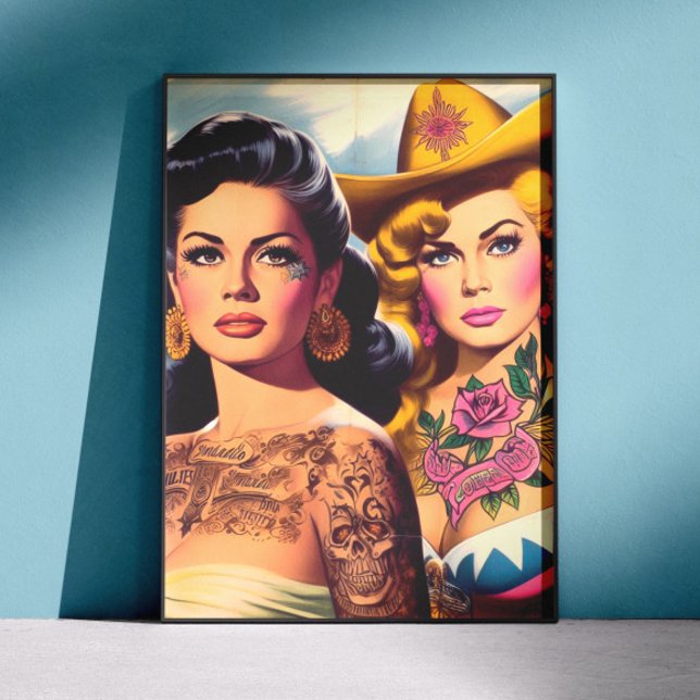 Vintage Tatoverade Cowgirls Poster (Skapare uppladdad)