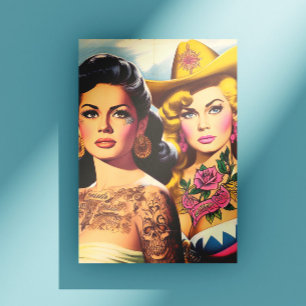 Vintage Tatoverade Cowgirls Vykort