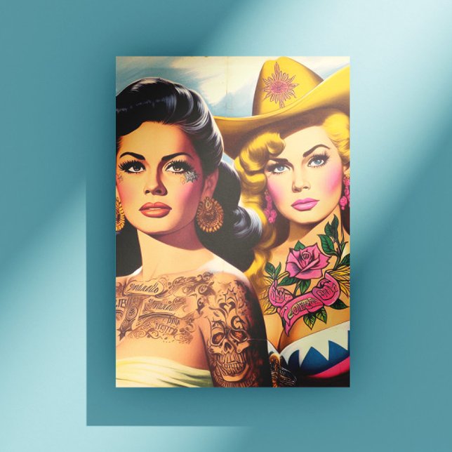 Vintage Tatoverade Cowgirls Vykort (Skapare uppladdad)