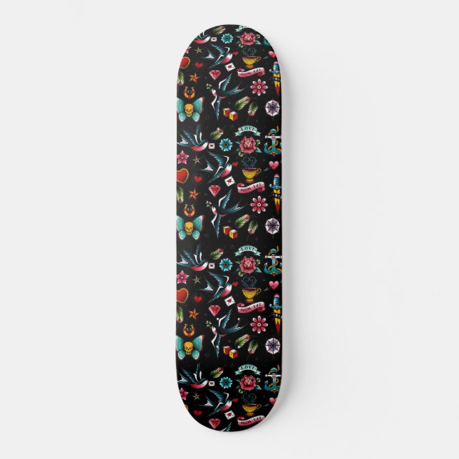 Vintage Tatto Patterned Skateboard (Framsida)