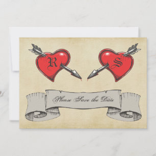 Vintage Tattoo Bröllop Save the Date Inbjudningar