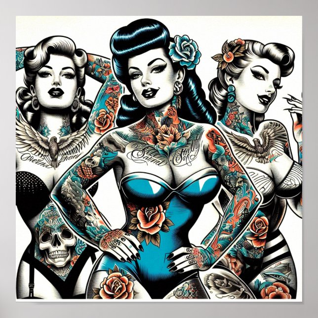 Vintage Tattoo Girls Poster (Framsidan)