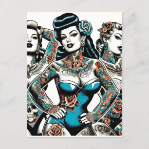 Vintage Tattoo Girls Vykort