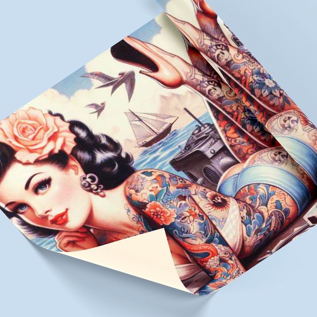 Vintage Tattoo Old school Girl Presentpapper (Skapare uppladdad)