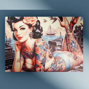 Vintage Tattoo Old school Girl Vykort