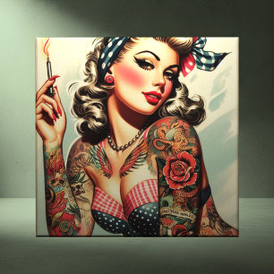 Vintage Tattoo Old school Pin-up Kakelplatta