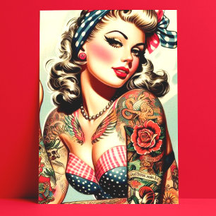 Vintage Tattoo Old school Pin-up Vykort