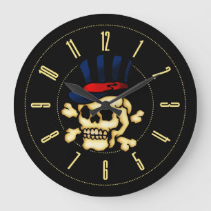 Vintage Tattoo Skull i Top hat Stor Klocka