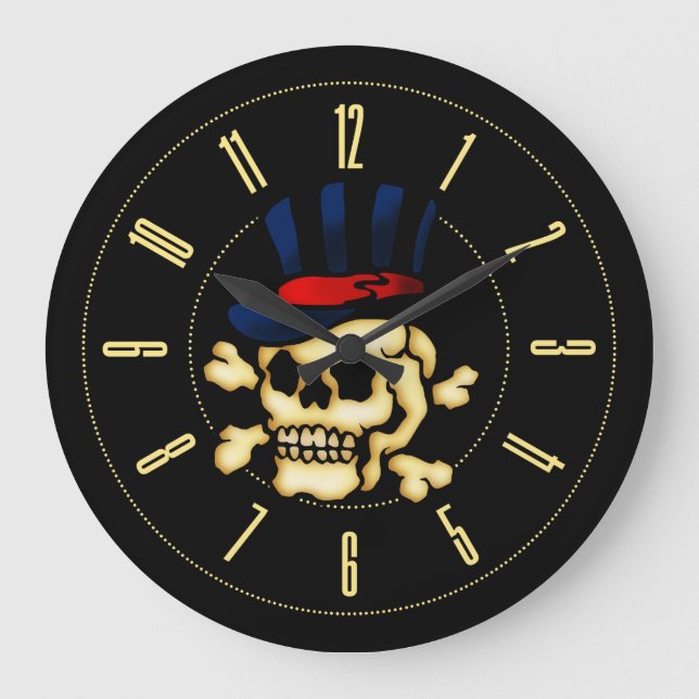 Vintage Tattoo Skull i Top hat Stor Klocka (Framsida)