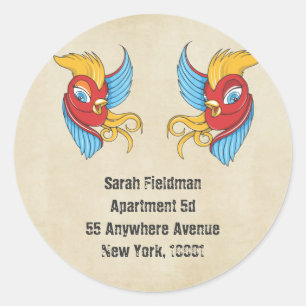 Vintage Tattoo Svälj Namn Address Label-etikett Runt Klistermärke