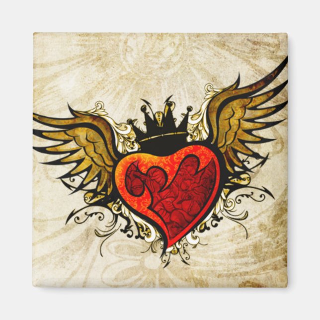 Vintage Tattoo Winged Heart Magnet (Framsidan)