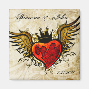 Vintage Tattoo Winged Heart Personlig Magnet