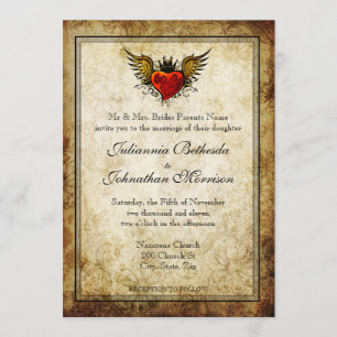 Vintage Tattoo Winged Heart Wedding bjudande Inbjudningar