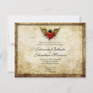 Vintage Tattoo Winged Heart Wedding bjudande Inbjudningar