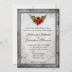 Vintage Tattoo Winged Heart Wedding bjudande Inbjudningar