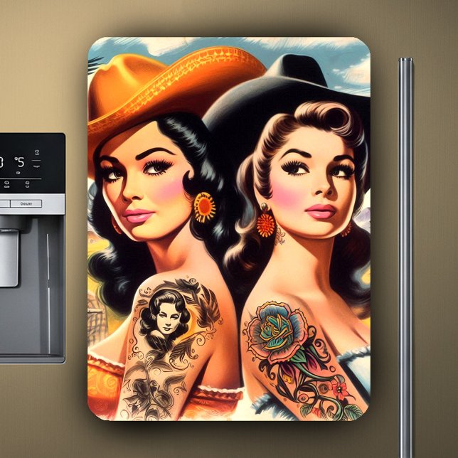Vintage Tattooed Cowgirls Magnet (Skapare uppladdad)