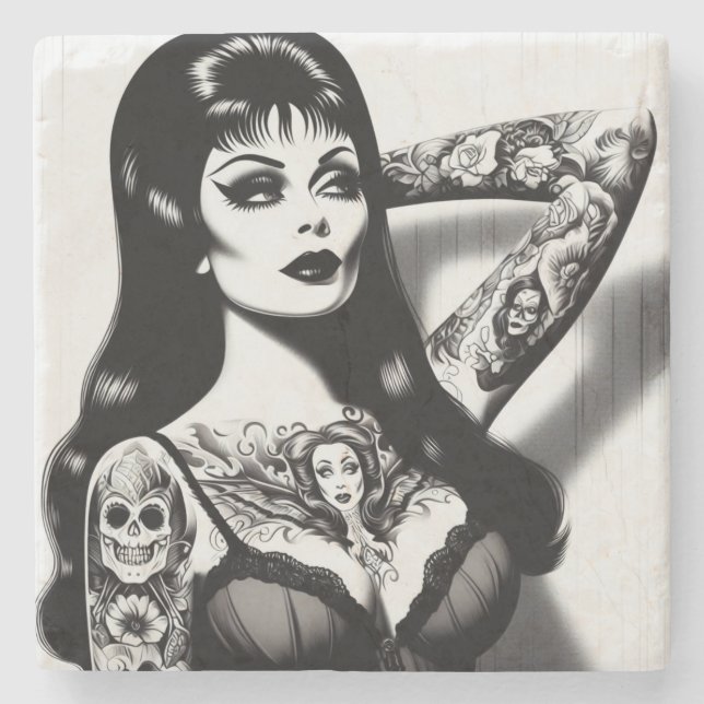 Vintage Tattooed Goth Girl Stenunderlägg (Framsidan)