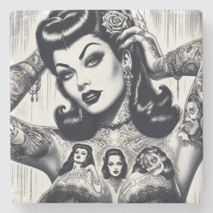 Vintage Tattooed Goth Girl Stenunderlägg